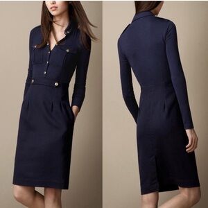 Authentic Burberry Brit Military Wool Dress Navy womens US 12